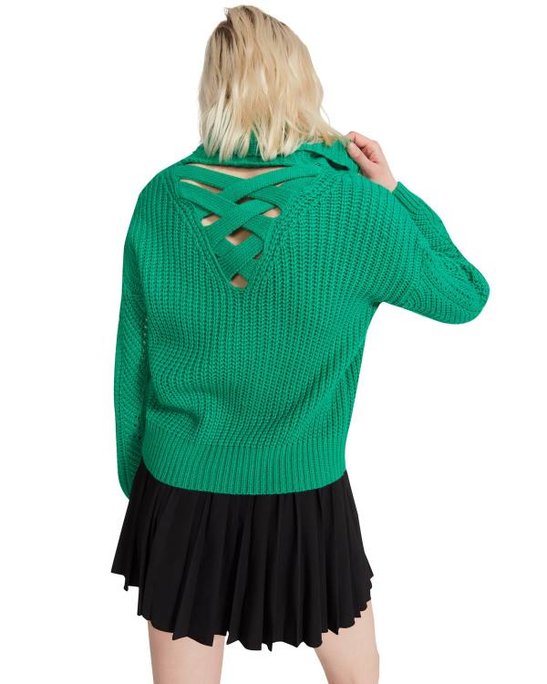 Steve Madden Cross Back Turtleneck Sweater Women's Tops Green | SM-280QC