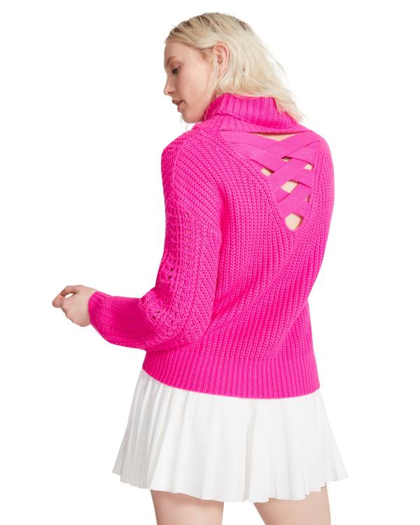 Steve Madden Cross Back Turtleneck Sweater Women's Tops Pink | SM-620CN