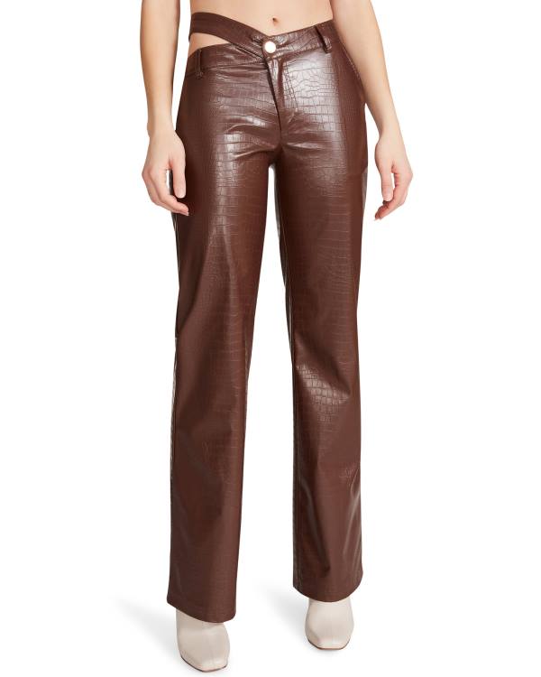 Steve Madden Cut Out Faux Leather Pant Women's Bottoms Brown | SM-613YZ