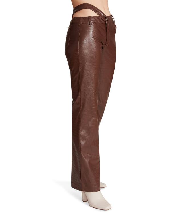 Steve Madden Cut Out Faux Leather Pant Women's Bottoms Brown | SM-613YZ