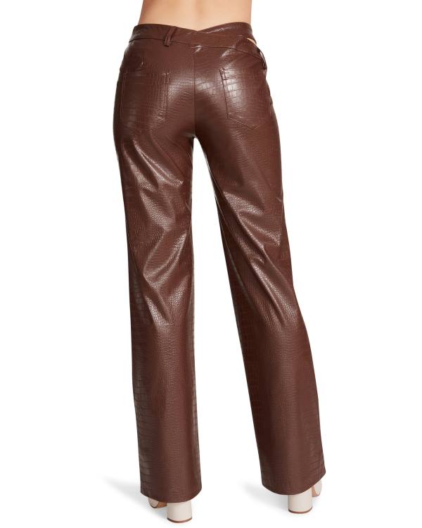 Steve Madden Cut Out Faux Leather Pant Women's Bottoms Brown | SM-613YZ