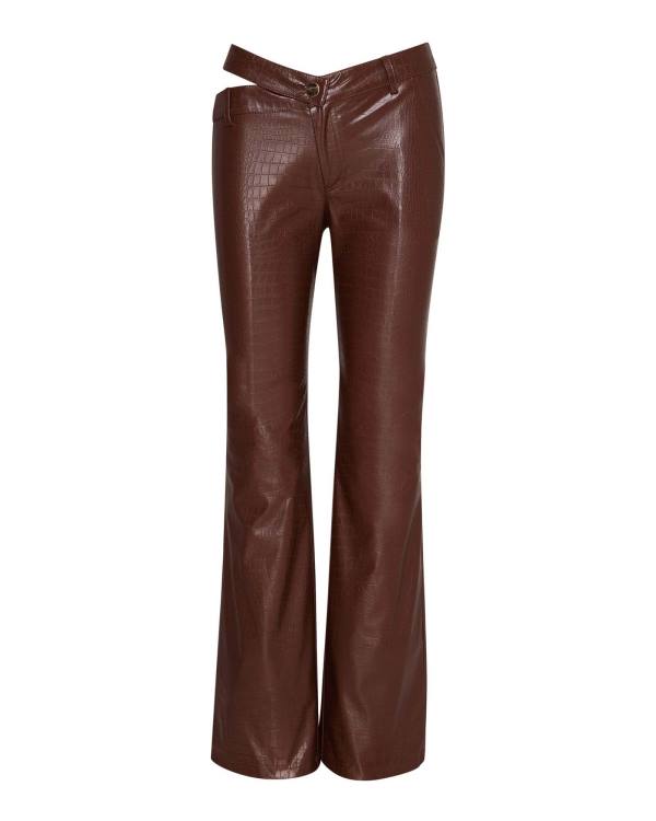 Steve Madden Cut Out Faux Leather Pant Women's Bottoms Brown | SM-613YZ