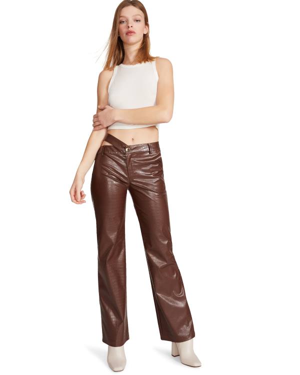 Steve Madden Cut Out Faux Leather Pant Women\'s Bottoms Brown | SM-613YZ