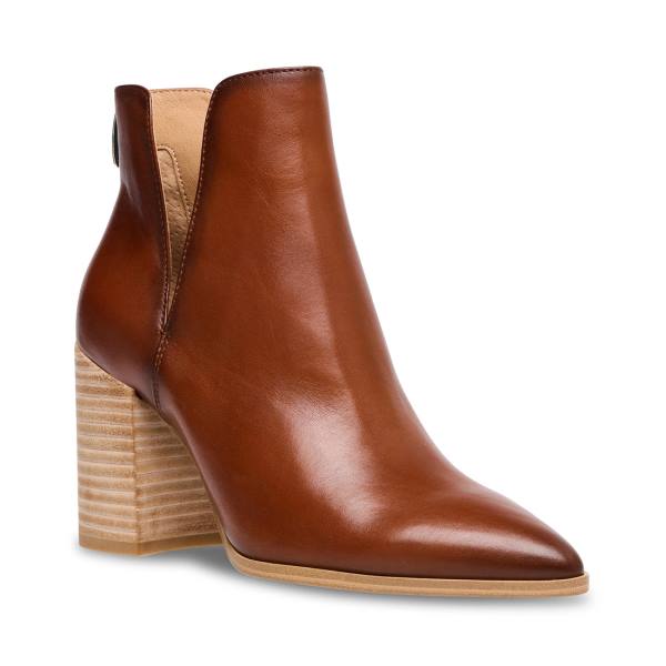 Steve Madden Darryn Cognac Leather Women's Booties Brown | SM-506KS