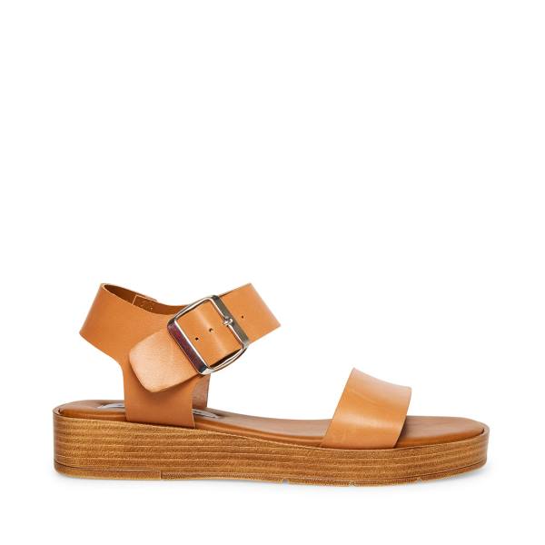 Steve Madden Destined Tan Leather Women\'s Sandals Brown | SM-415GL