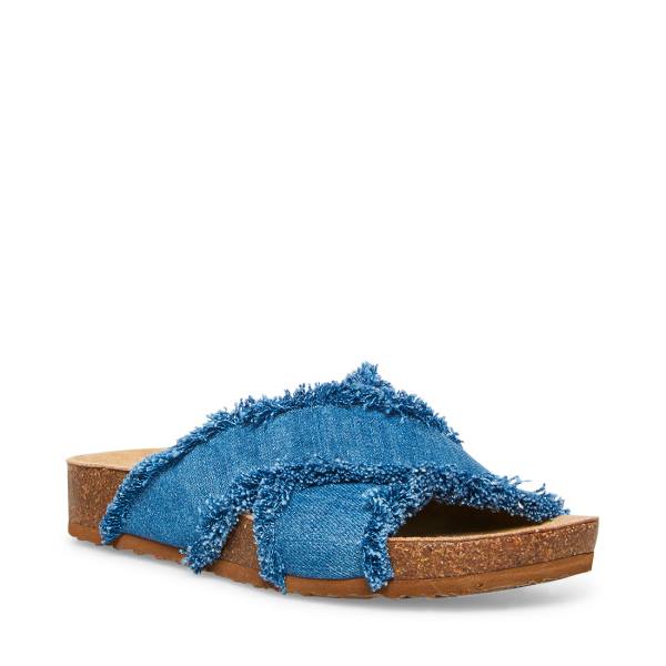 Steve Madden Devyn Denim Fabric Women's Sandals Blue | SM-674KF