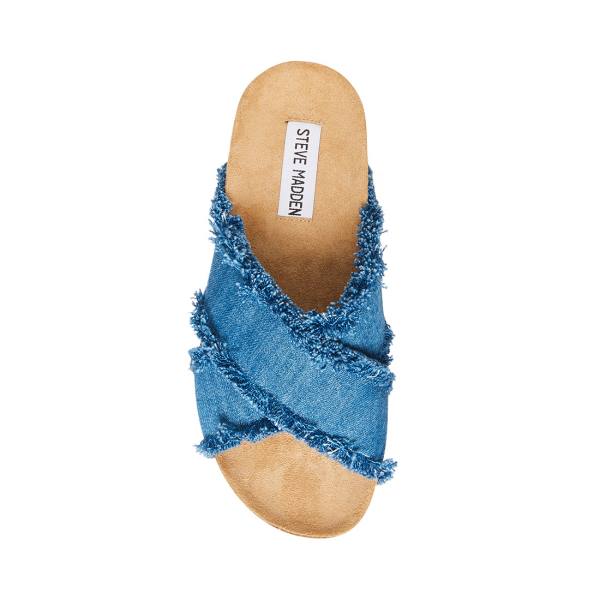 Steve Madden Devyn Denim Fabric Women's Sandals Blue | SM-674KF