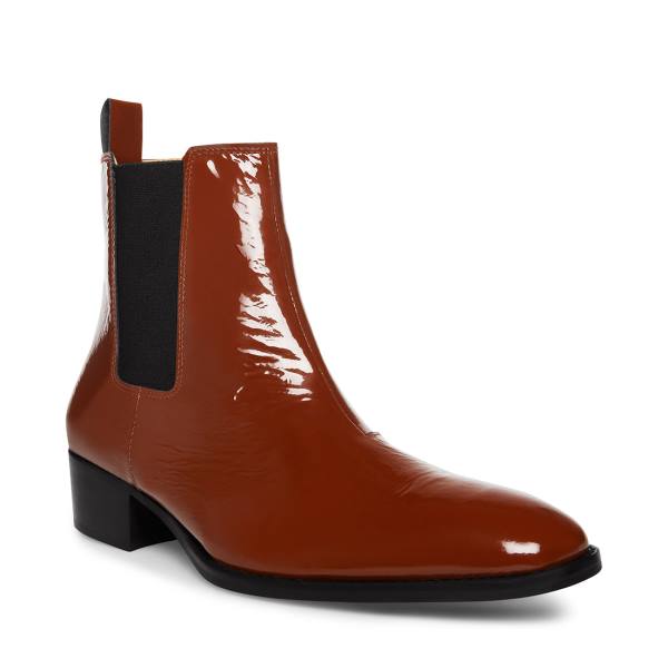 Steve Madden Dex-l Cognac Patent Men's Boots Brown | SM-598VT