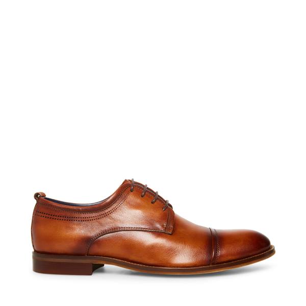 Steve Madden Doak Cognac Leather Men\'s Dress Shoes Brown | SM-186CY