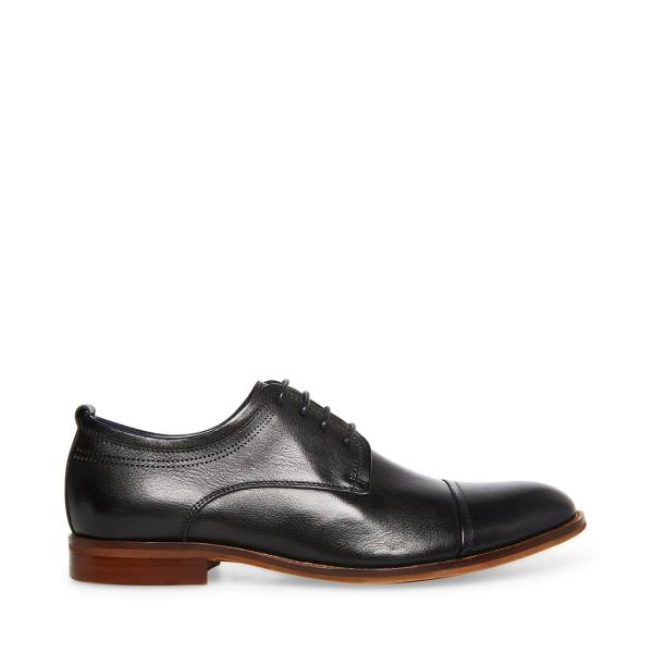 Steve Madden Doak Leather Men\'s Dress Shoes Black | SM-528CI