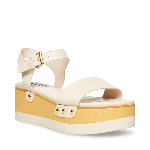 Steve Madden Domenica Leather Women's Sandals White | SM-087VI