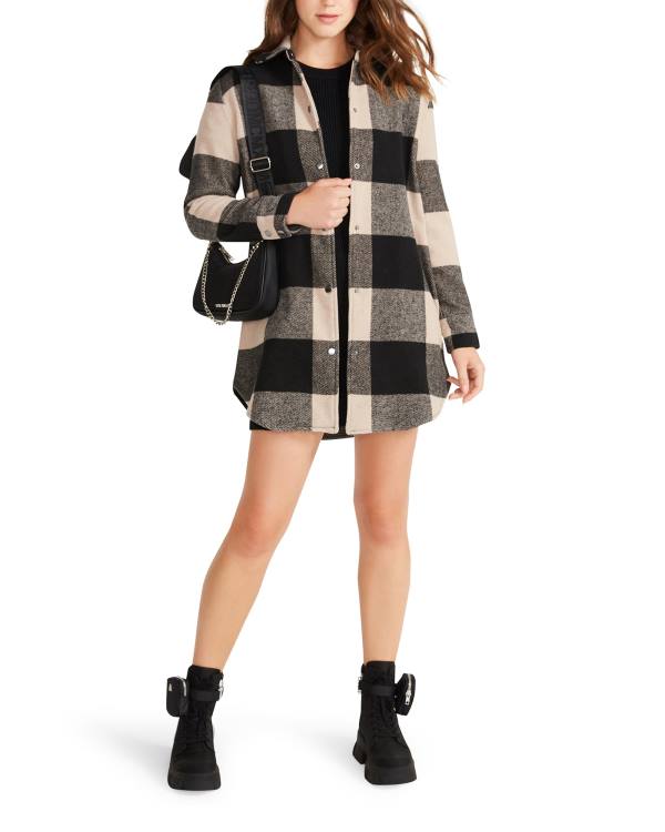 Steve Madden Eldridge Plaid Lt Taupe Women\'s Coats Light Grey Brown | SM-520DZ