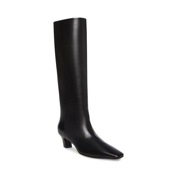 Steve Madden Empire Leather Women's Boots Black | SM-129UQ