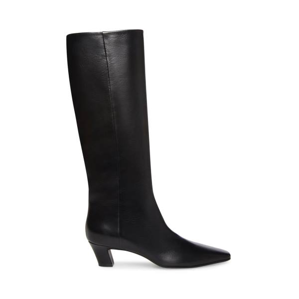 Steve Madden Empire Leather Women\'s Boots Black | SM-129UQ