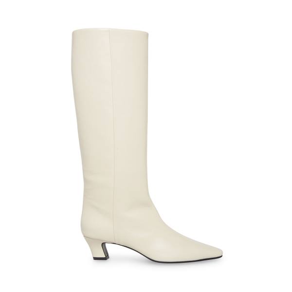 Steve Madden Empire Leather Women\'s Boots White | SM-284HF