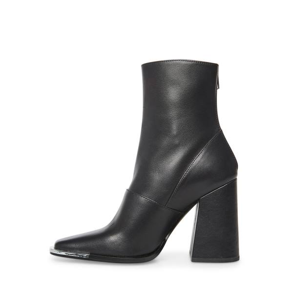 Steve Madden Excess Leather Women's Booties Black | SM-934ON