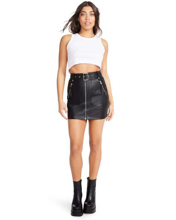 Steve Madden Faux Leather Moto Women's Skirts Black | SM-164LP