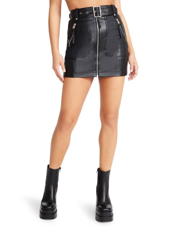 Steve Madden Faux Leather Moto Women's Skirts Black | SM-164LP