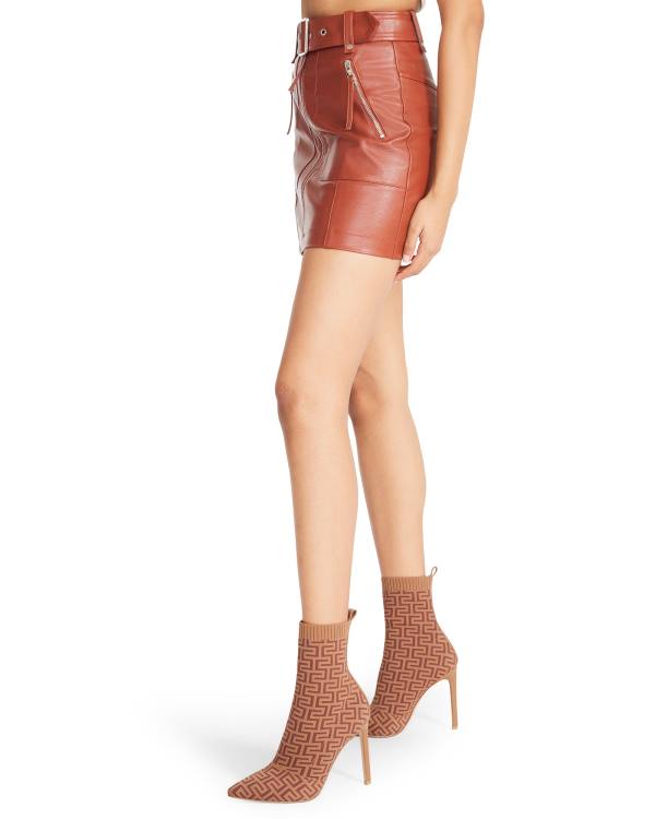 Steve Madden Faux Leather Moto Women's Skirts Brown | SM-971CZ