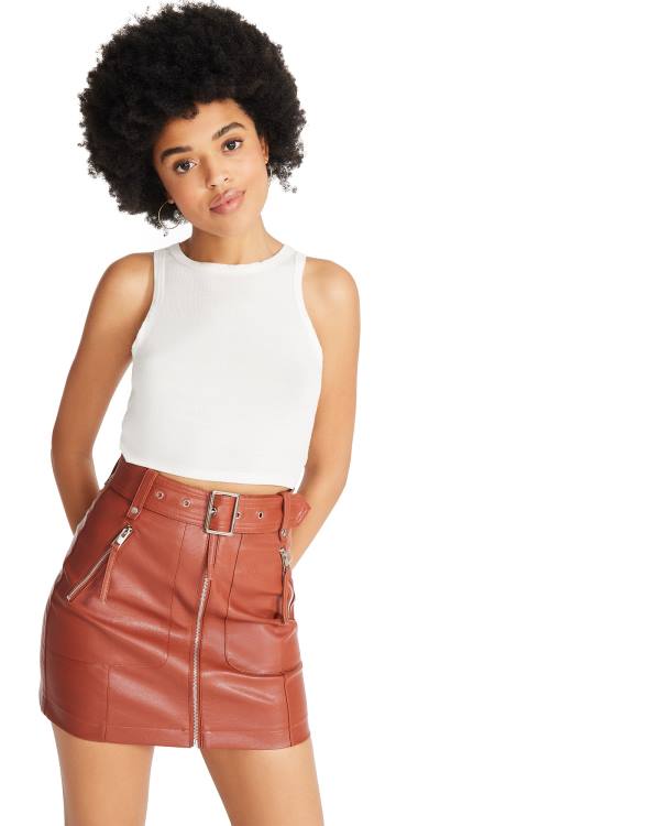 Steve Madden Faux Leather Moto Women\'s Skirts Brown | SM-971CZ