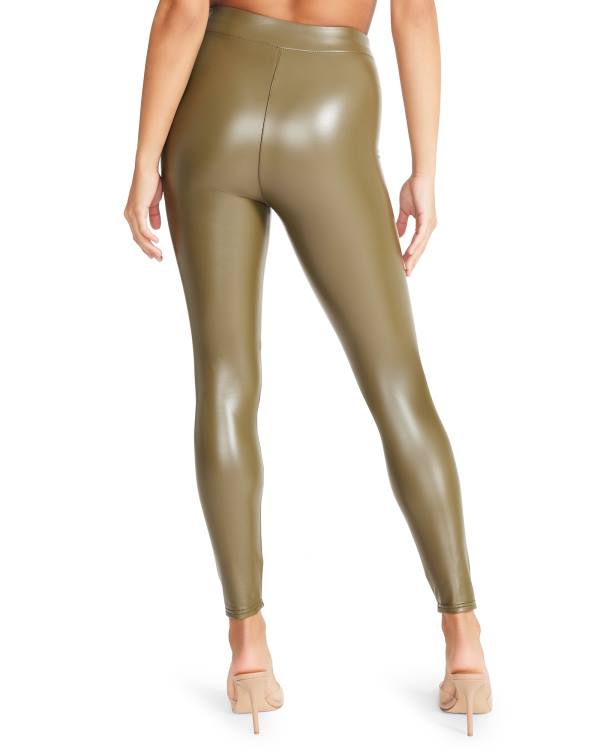 Steve Madden Faux Leather Women's Leggings Olive | SM-753BA