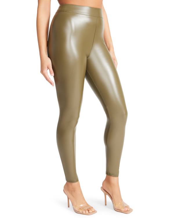 Steve Madden Faux Leather Women's Leggings Olive | SM-753BA