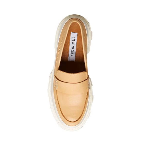 Steve Madden Flossie Tan Leather Women's Loafers Beige | SM-270IQ