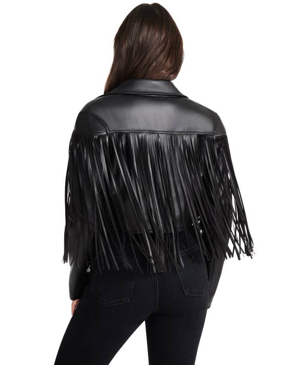 Steve Madden Fringe Faux Leather Women's Jackets Black | SM-104RS