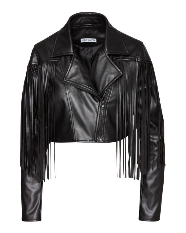 Steve Madden Fringe Faux Leather Women's Jackets Black | SM-104RS