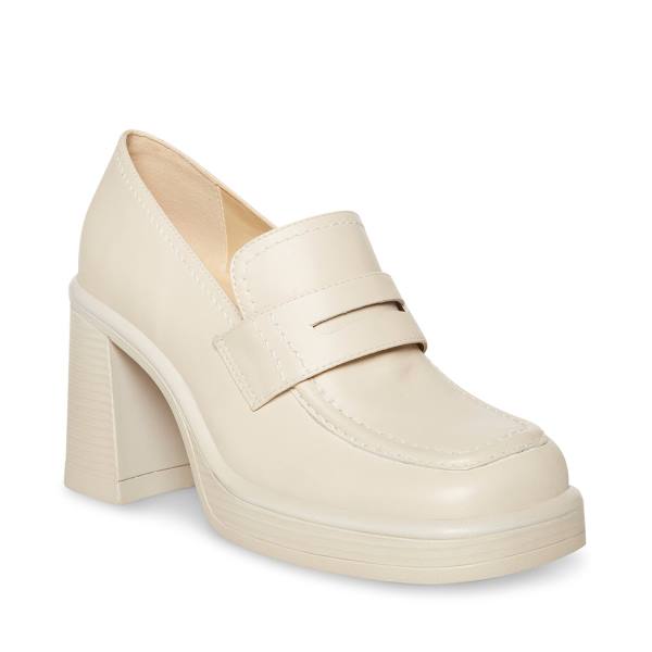 Steve Madden Fulfill Bone Leather Women's Loafers Beige | SM-147XI