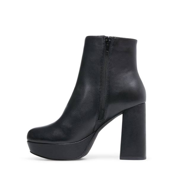 Steve Madden Grate Leather Women's Booties Black | SM-180OH