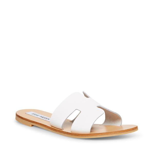 Steve Madden Greece Leather Women's Sandals White | SM-071DQ