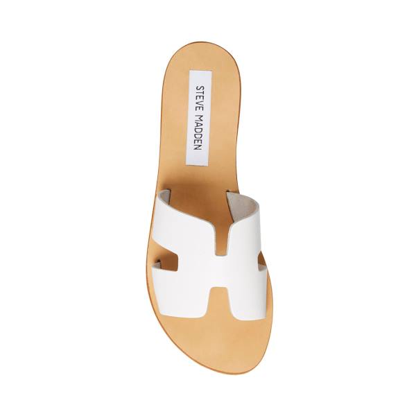 Steve Madden Greece Leather Women's Sandals White | SM-071DQ