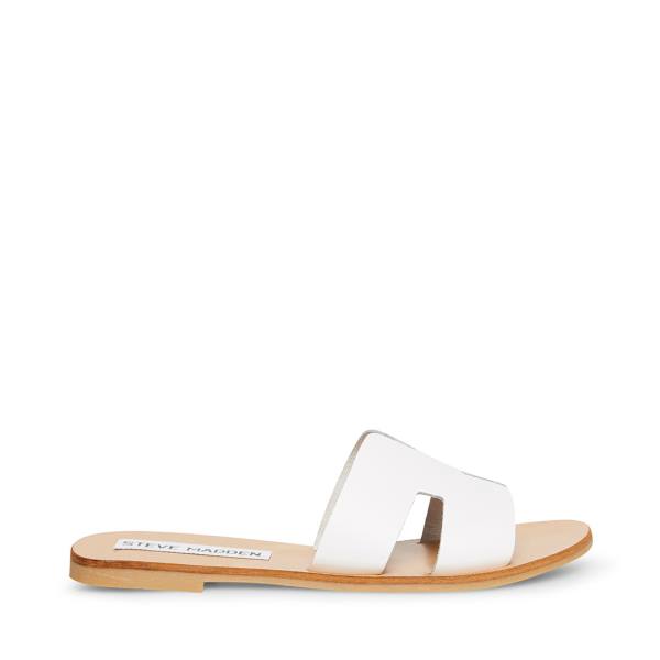 Steve Madden Greece Leather Women\'s Sandals White | SM-071DQ