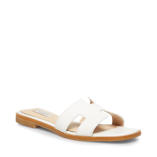 Steve Madden Hadyn Leather Women's Sandals White | SM-817GX