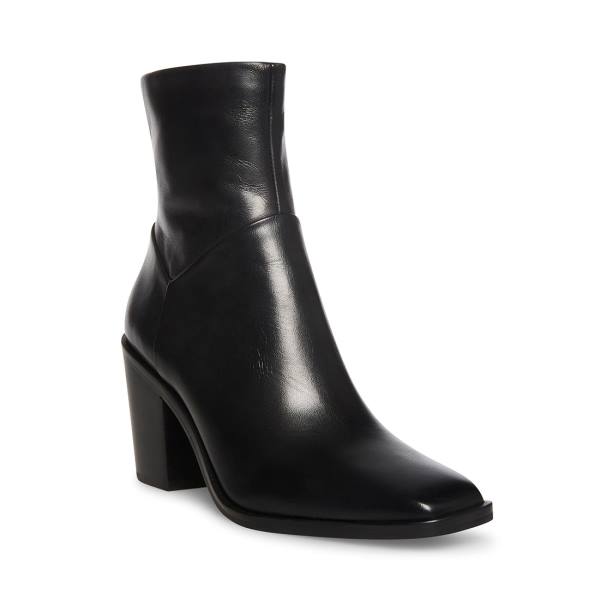 Steve Madden Harmen Leather Women's Booties Black | SM-721QD