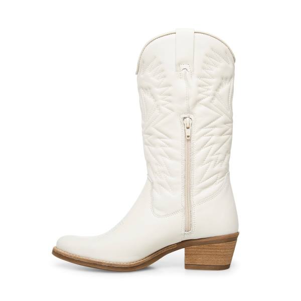 Steve Madden Hayward Leather Women's Boots White | SM-123GJ