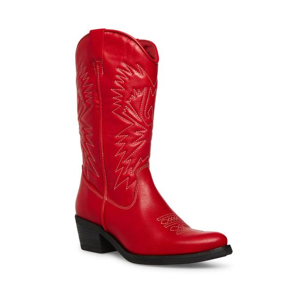 Steve Madden Hayward Leather Women's Boots Red | SM-587XT