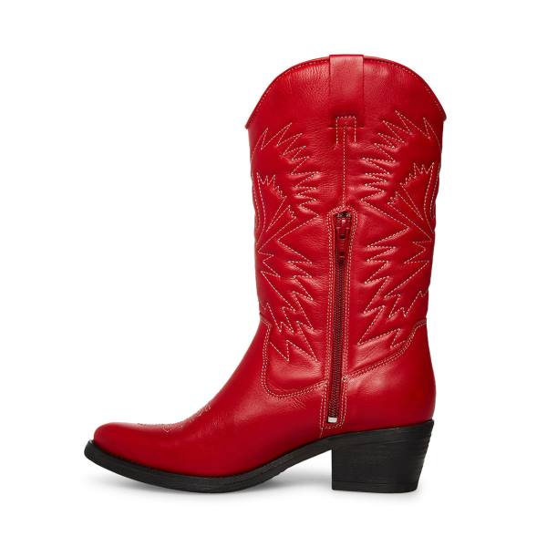 Steve Madden Hayward Leather Women's Boots Red | SM-587XT