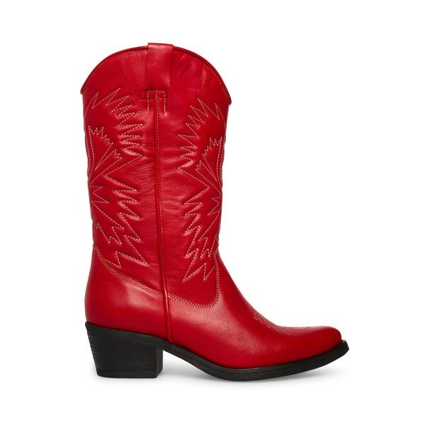 Steve Madden Hayward Leather Women\'s Boots Red | SM-587XT