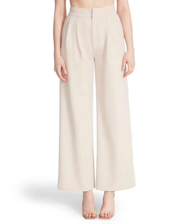 Steve Madden High Waisted Trouser Ivory Women's Bottoms White | SM-951HI