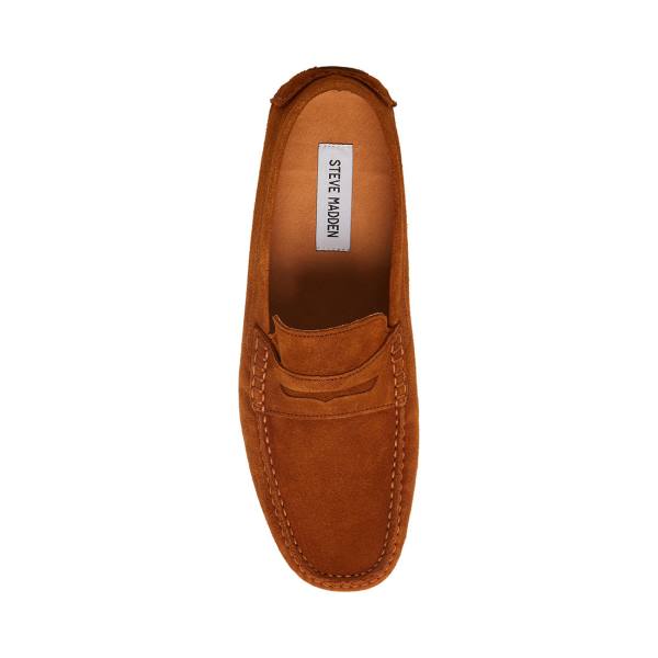 Steve Madden Italo Cognac Suede Men's Loafers Brown | SM-064BG