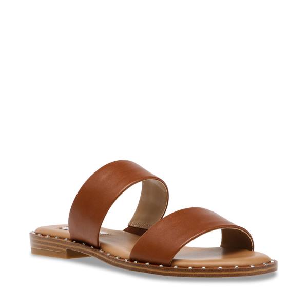 Steve Madden Ivara Cognac Leather Women's Sandals Brown | SM-278FU