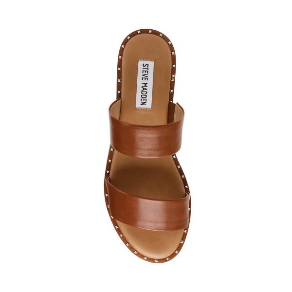 Steve Madden Ivara Cognac Leather Women's Sandals Brown | SM-278FU