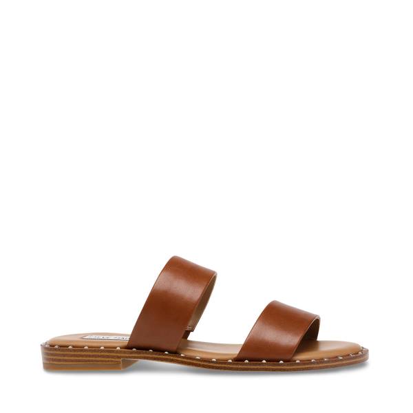 Steve Madden Ivara Cognac Leather Women\'s Sandals Brown | SM-278FU