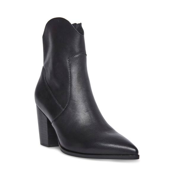 Steve Madden Janetta Leather Women's Booties Black | SM-206ZJ