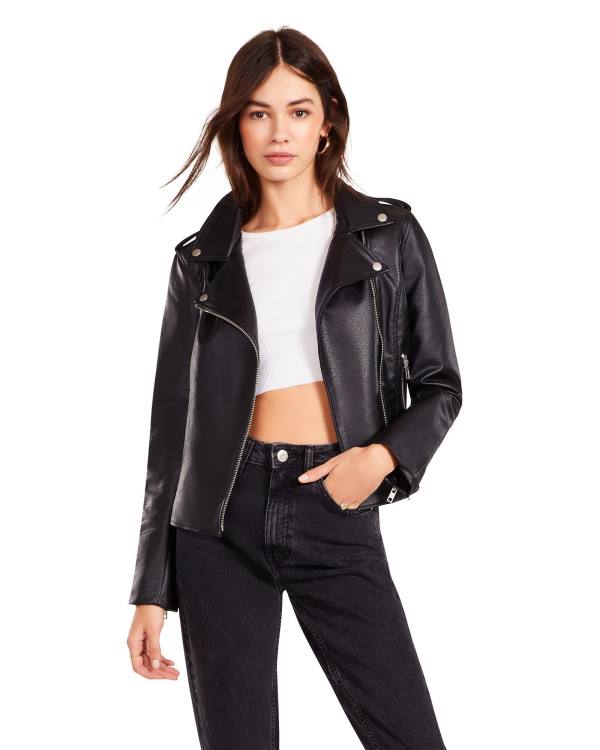 Steve Madden Just Ride Vegan Leather Women\'s Jackets Black | SM-671SN