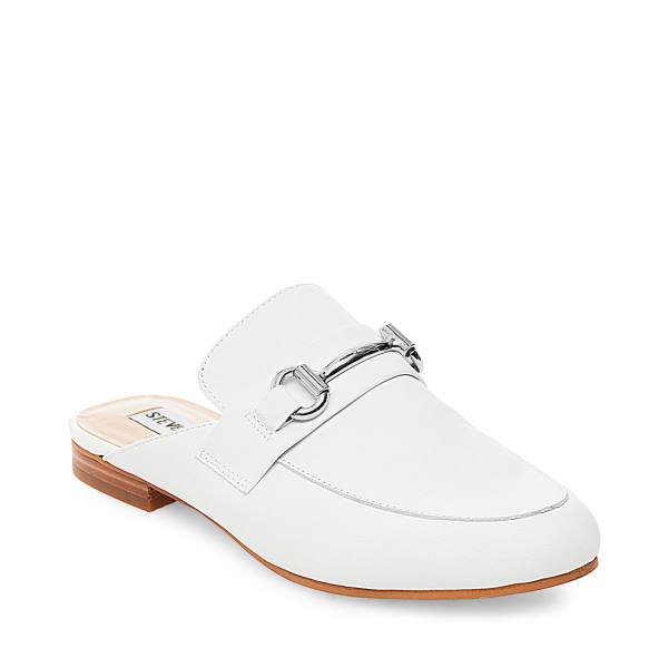 Steve Madden Kandi Leather Women's Flat Shoes White | SM-782ME