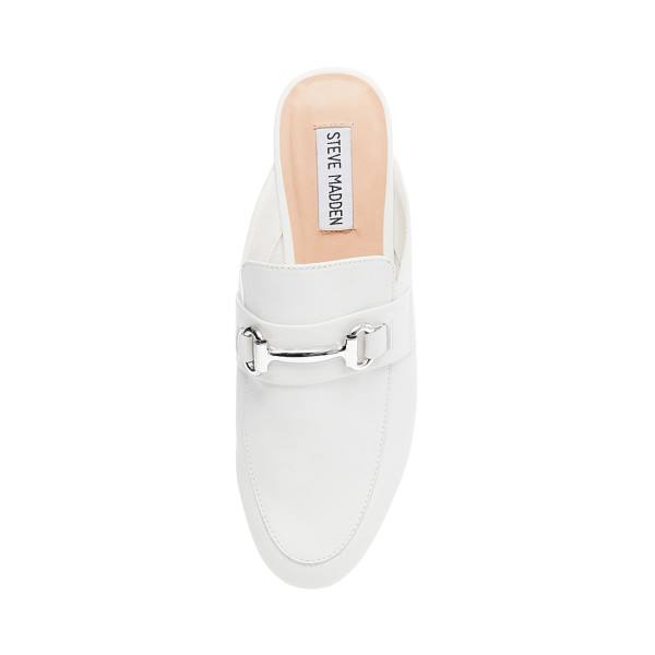 Steve Madden Kandi Leather Women's Flat Shoes White | SM-782ME