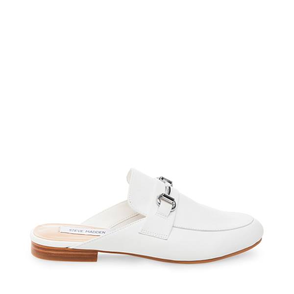 Steve Madden Kandi Leather Women\'s Flat Shoes White | SM-782ME